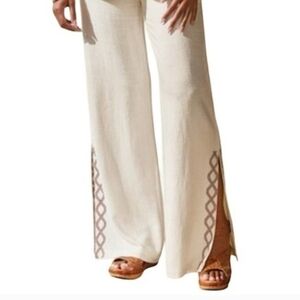Soft Surroundings Mirage Embroidered Wide Leg Pant Cream W Red Trim Size 2X